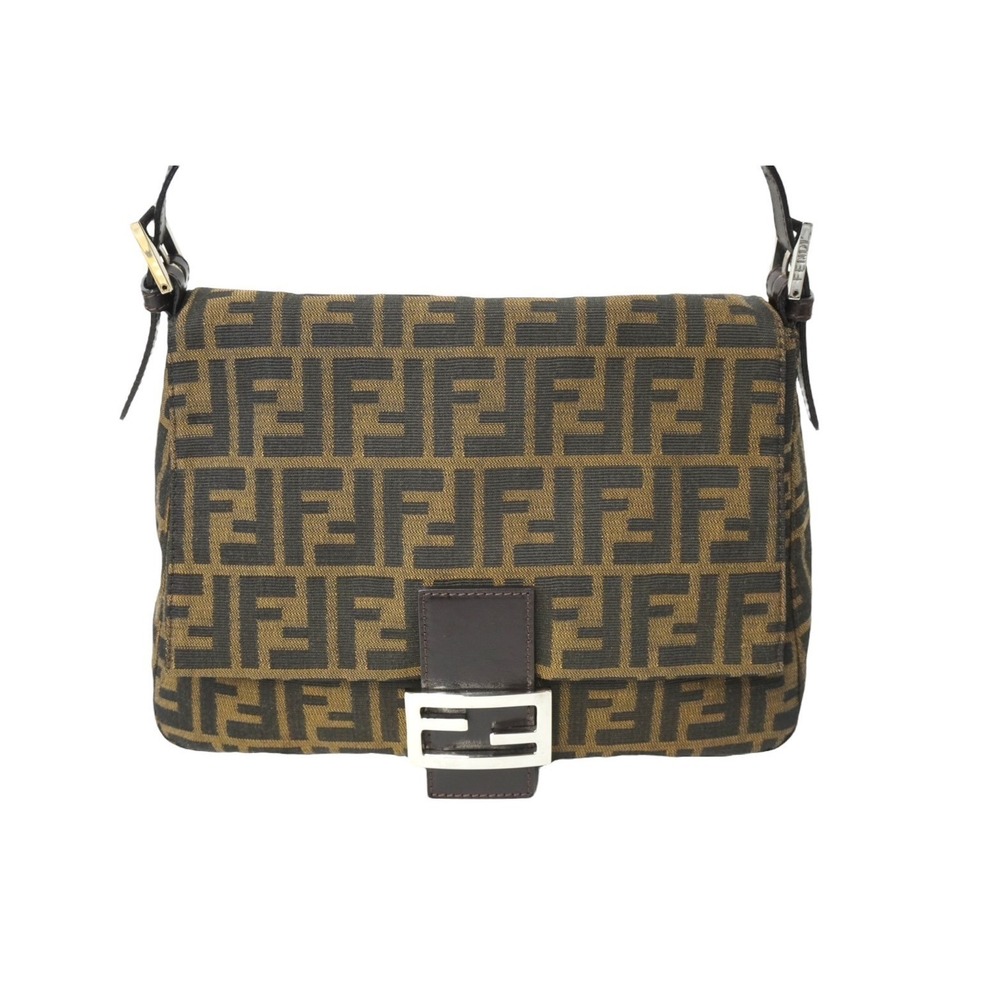 Fendi Shoulder Logo Zucca Bucket Hobo Canvas Leather One Brown Mamma Bag
